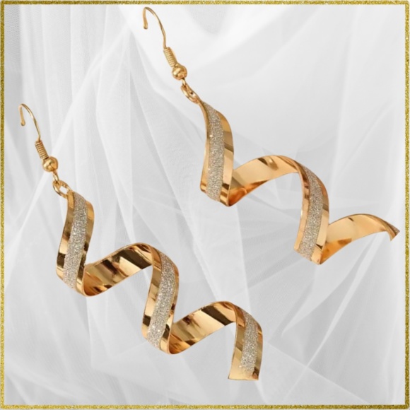 Earrings - Golden Spiral Design With Sequins Decor Dangle - Circular - NWT - Picture 3 of 4